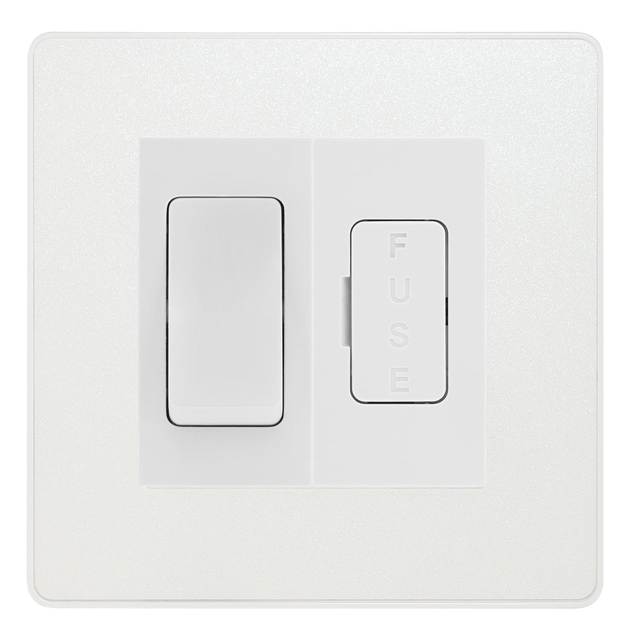 BG Evolve Pearlescent White 20A Double Pole Switch & 13A Fused Spur Plate | White Insert