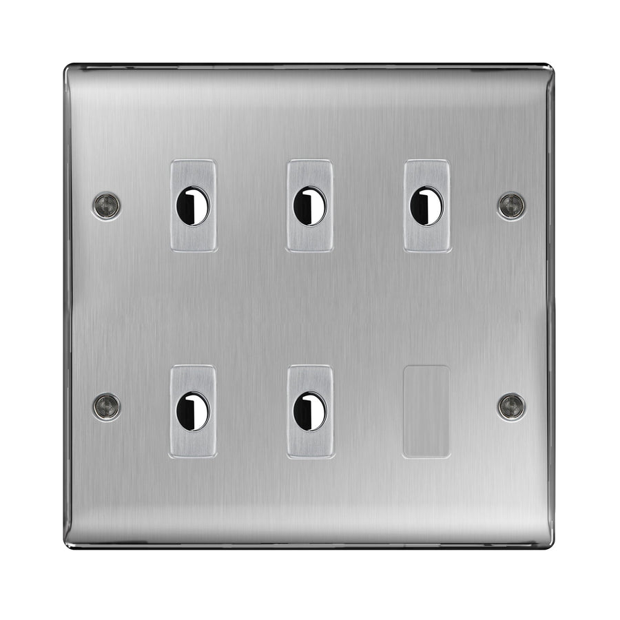 BG Nexus Metal Brushed Steel 5 Gang Flex Outlet Socket