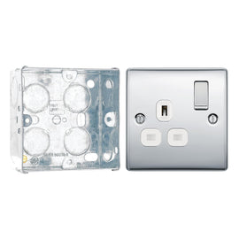 BG Nexus Metal Polished Chrome 13A Single Switched Socket NPC21W with 35mm Steel Back Box