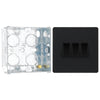 BG Evolve Matt Black 3 Gang 20A 16AX 2 Way Light Switch PCDMB43B with 35mm Steel Back Box