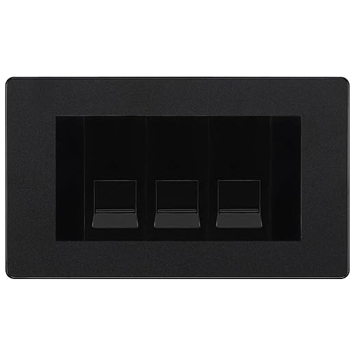 BG Evolve Matt Black 3 Gang IDC Secondary Telephone Socket - Black Insert