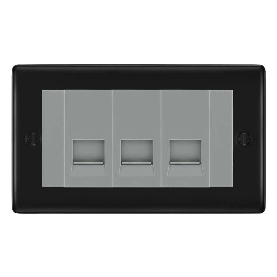 BG Nexus Matt Black 3 Gang Master Telephone Socket, Screw Terminal - Grey Insert