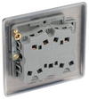 NAB43 Back - This antique brass finish 20A 16AX triple light switch from British General can operate 3 different lights whilst the 2 way switching allows a second switch to be added to the circuit to operate the same light from another location (e.g. at the top and bottom of the stairs).