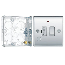 BG Nexus Metal Polished Chrome 13A Switched Spur + Neon + Cable Outlet NPC53 with 25mm Steel Back Box