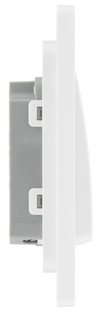 PCDCL12WW Side - This Evolve pearlescent white 20A 16AX single light switch from British General will operate one light in a room. The 2 way switching allows a second switch to be added to the circuit to operate the same light from another location (e.g. at the top and bottom of the stairs).