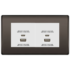BG Black Nickel 4G Euro Plate with 45W USB A+C Charger Modules - White Insert
