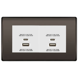 BG Black Nickel 4G Euro Plate with 45W USB A+C Charger Modules - White Insert