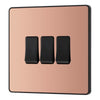 BG Evolve Polished Copper 3 Gang 20A 16AX 2 Way Light Switch PCDCP43B with 35mm Steel Back Box