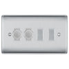 BG Brushed Steel 4 Gang Light Switch 2x Trailing Edge LED Dimmer 2x 2 Way Custom Switch