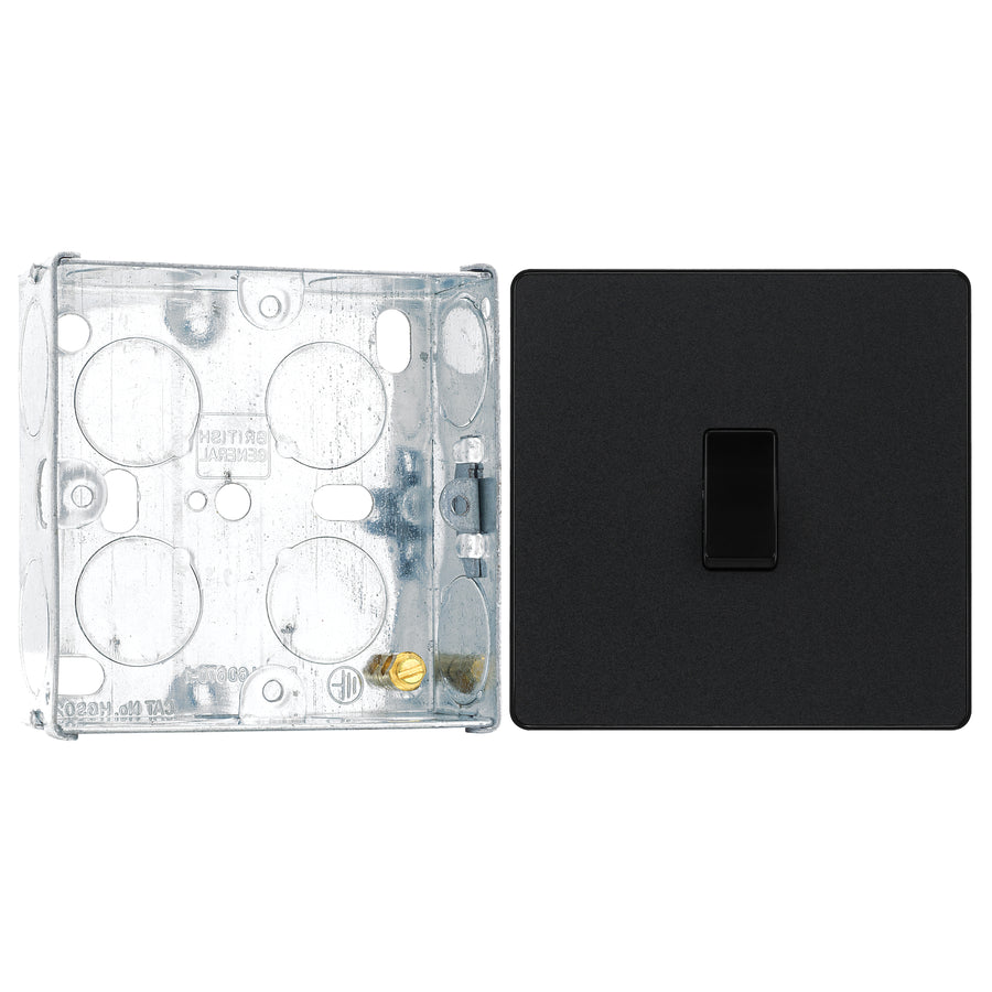 BG Evolve Matt Black 1 Gang 20A 16AX Intermediate Light Switch PCDMB13B with 25mm Steel Back Box