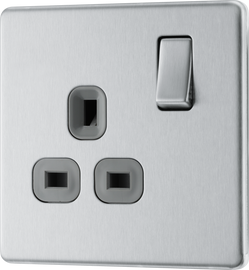 thumbnail image 2 of BG Nexus Screwless Flat-Plate Double Switched Plug Socket – Brushed Steel, FBS22G 2 of 4