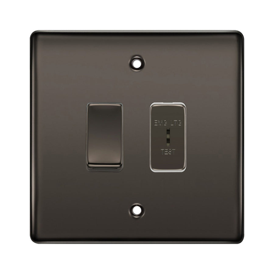 BG Black Nickel 2 Gang Emergency Lighting (EMG LTG TEST) Key Switch with 2 Way Single Pole Switch