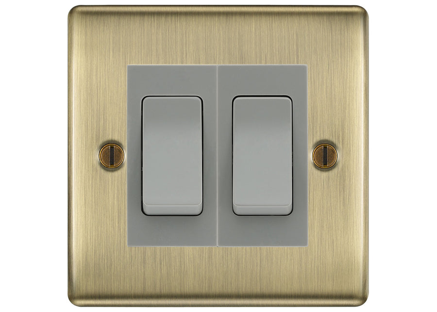 BG Nexus Antique Brass 2 Gang Intermediate Light Switch Custom Grid – Grey Insert