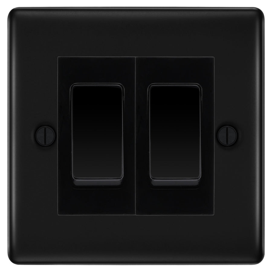 BG Nexus Matt Black 2-Gang Light Switch 1x 2-Way + 1x Intermediate – Black Inserts