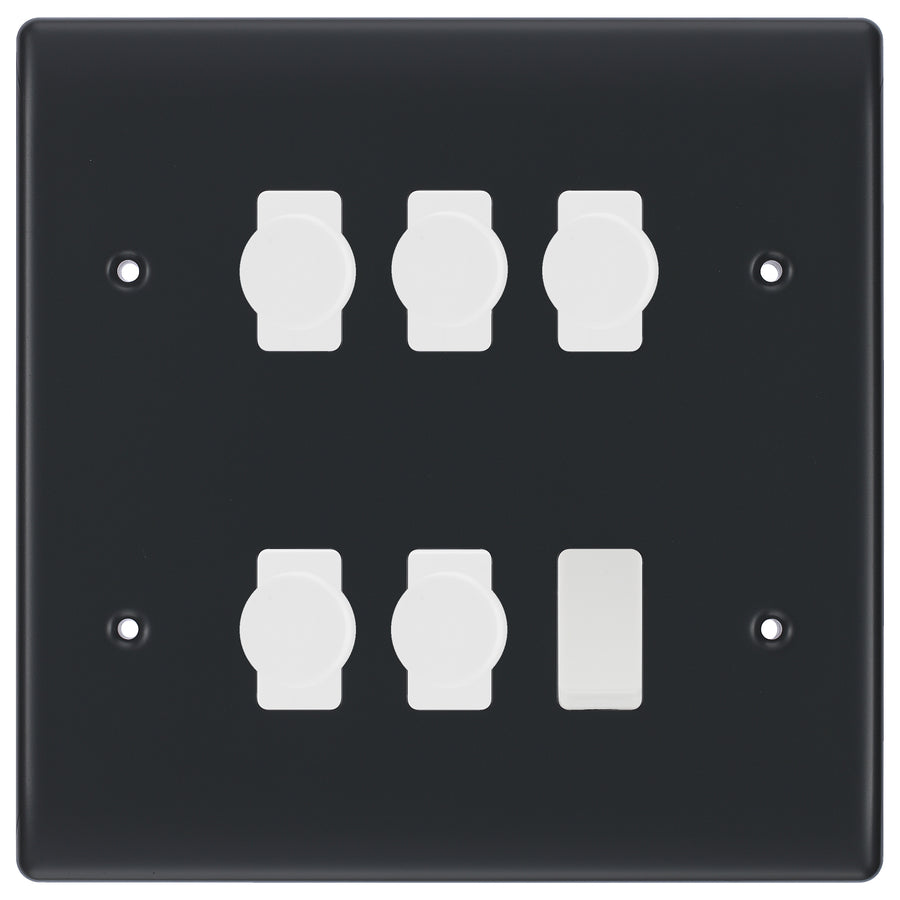 BG Part M 6 Gang Switch 5x Intelligent Dual Mode Dimmer 1x 2 Way Custom Grid