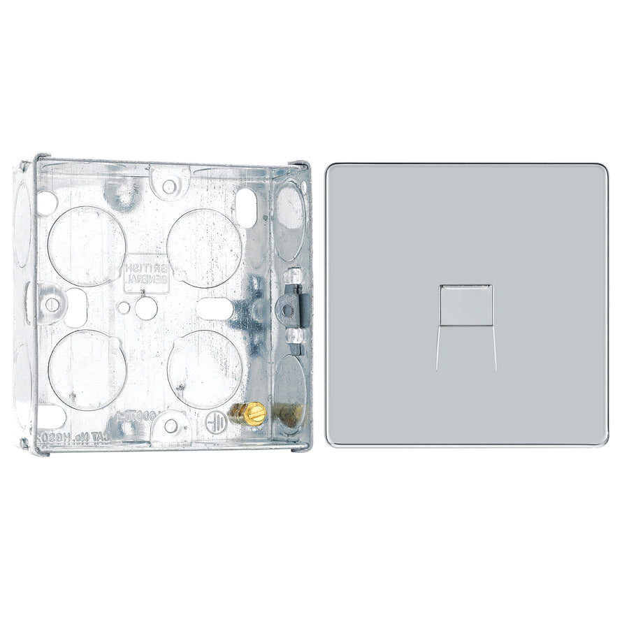 BG Screwless Polished Chrome 1 Gang Secondary Telephone Socket FPCBTS1 with 25mm Steel Back Box