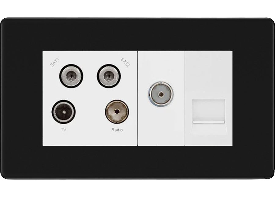 BG Screwless Matt Black Quadplex Combination TV Socket FFB69W