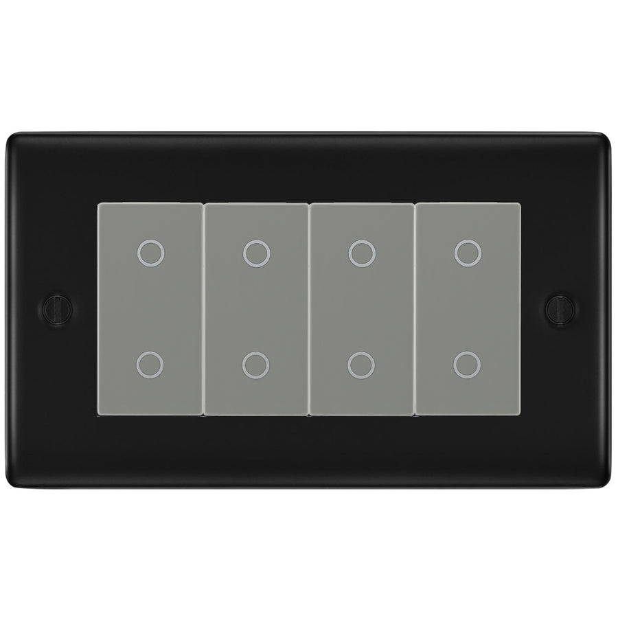 BG Nexus Matt Black Quad Secondary Touch Dimmer Switch Grey Inserts NFBTDS4G