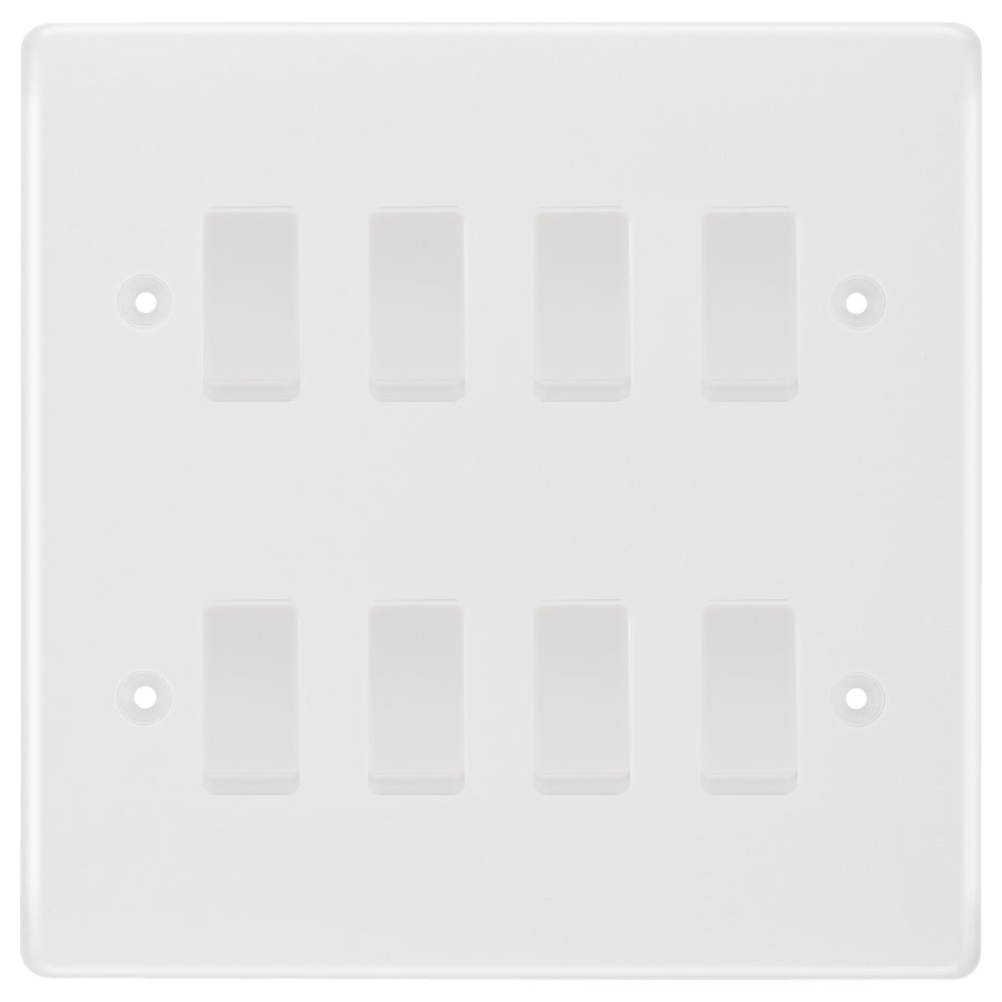 BG White 8 Gang Intermediate Custom Grid Light Switch with Back Box