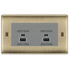 BG Antique Brass 4G Faceplate with 45W USB A+C Charger Modules - Grey Insert