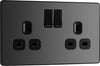 BG Evolve PCDBC22B Black Chrome 2 Gang 13A Switched Socket Outlet - Black Insert