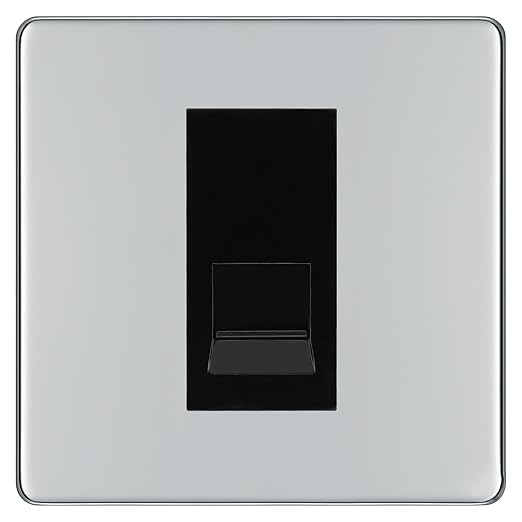 BG Screwless Polished Chrome Single IDC Secondary Telephone Socket - Black Insert