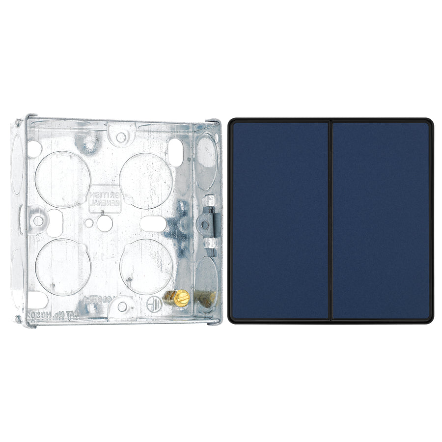 BG Evolve Matt Blue 2 Way Double Edge to Edge Rocker Switch PCDDB42EB with 25mm Steel Back Box