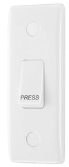 BG 849 White Round Edge 10A Single Architrave Switch marked PRESS 1 Way