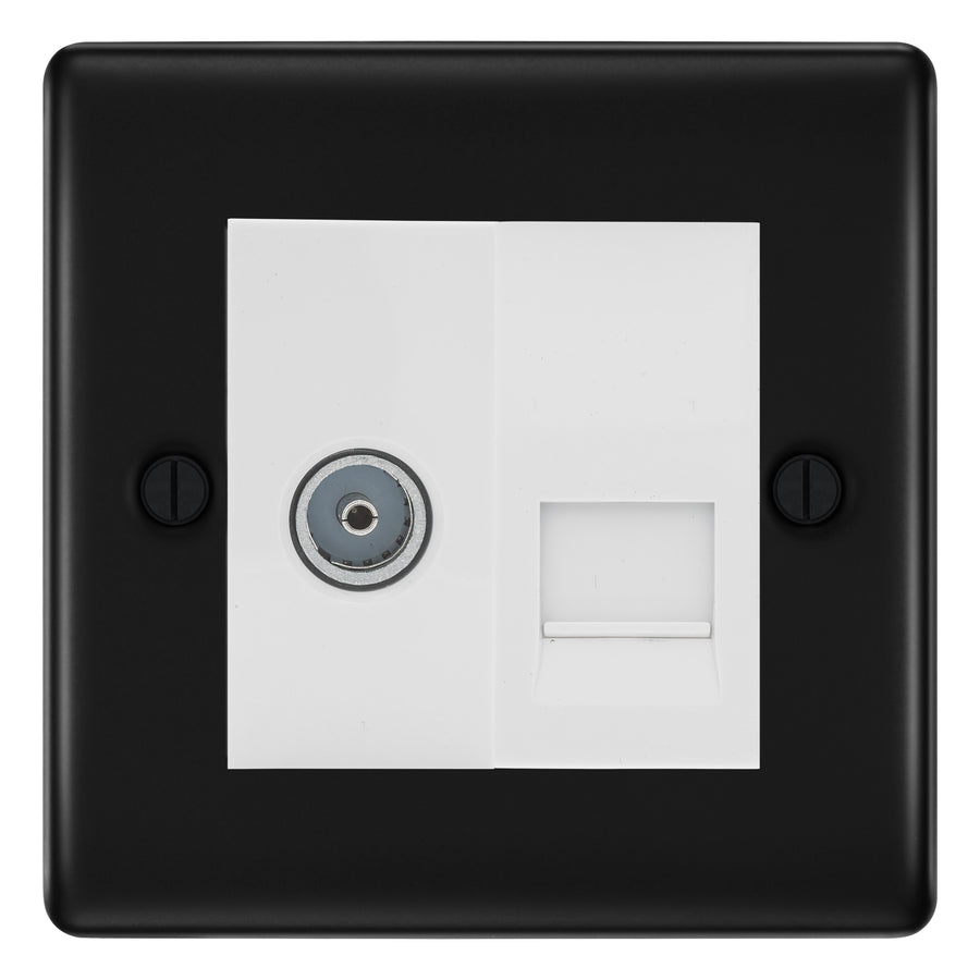 BG Nexus Matt Black TV Aerial & Master Telephone Socket - White Insert