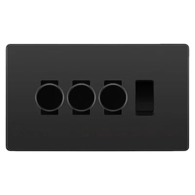 BG Evolve Black Chrome 4 Gang Switch 3x Trailing Edge LED Dimmer 1x Intermediate Custom Grid Switch