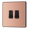 BG Evolve Polished Copper 2 Gang 20A 16AX 2 Way Light Switch PCDCP42B with 35mm Steel Back Box