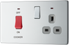 FPC70G Front - This 45A cooker control unit from British General includes a 13A socket for an additional appliance outlet and has flush LED indicators above the socket and switch.