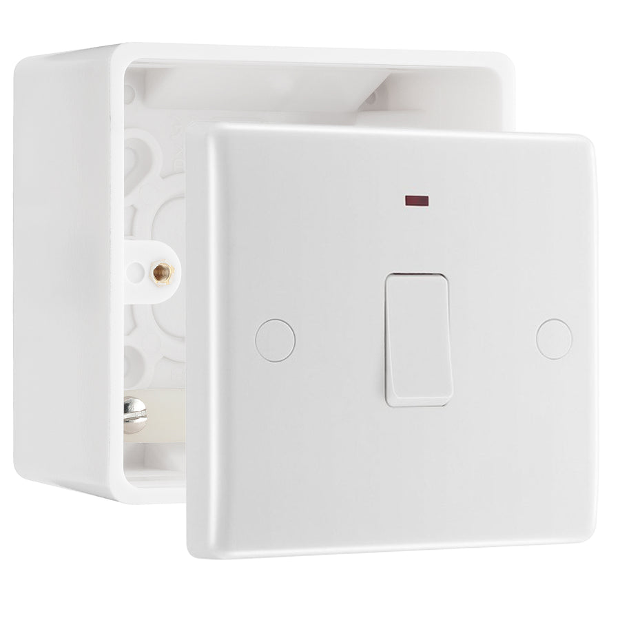 BG Nexus 1 Gang 20A 2 Pole Flex Outlet Neon Switch & 50mm Pattress Back Box