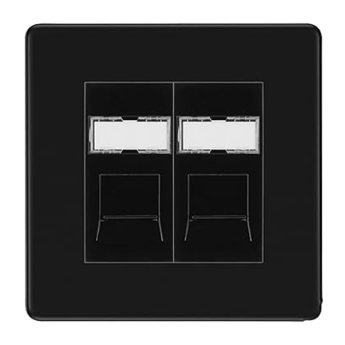 BG Screwless Matt Black 2 Gang RJ45 Data Socket FFBRJ452B Black Inserts