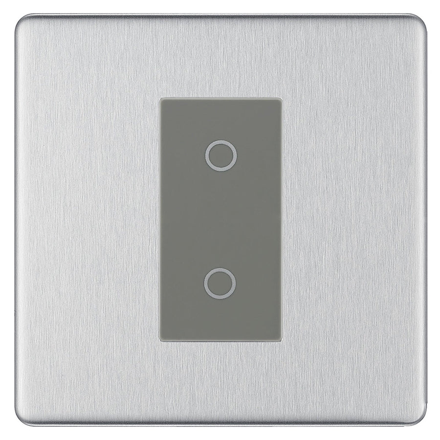 BG Nexus Screwless Brushed Steel Single Secondary Touch Dimmer Switch Grey Insert FBSTDS1G