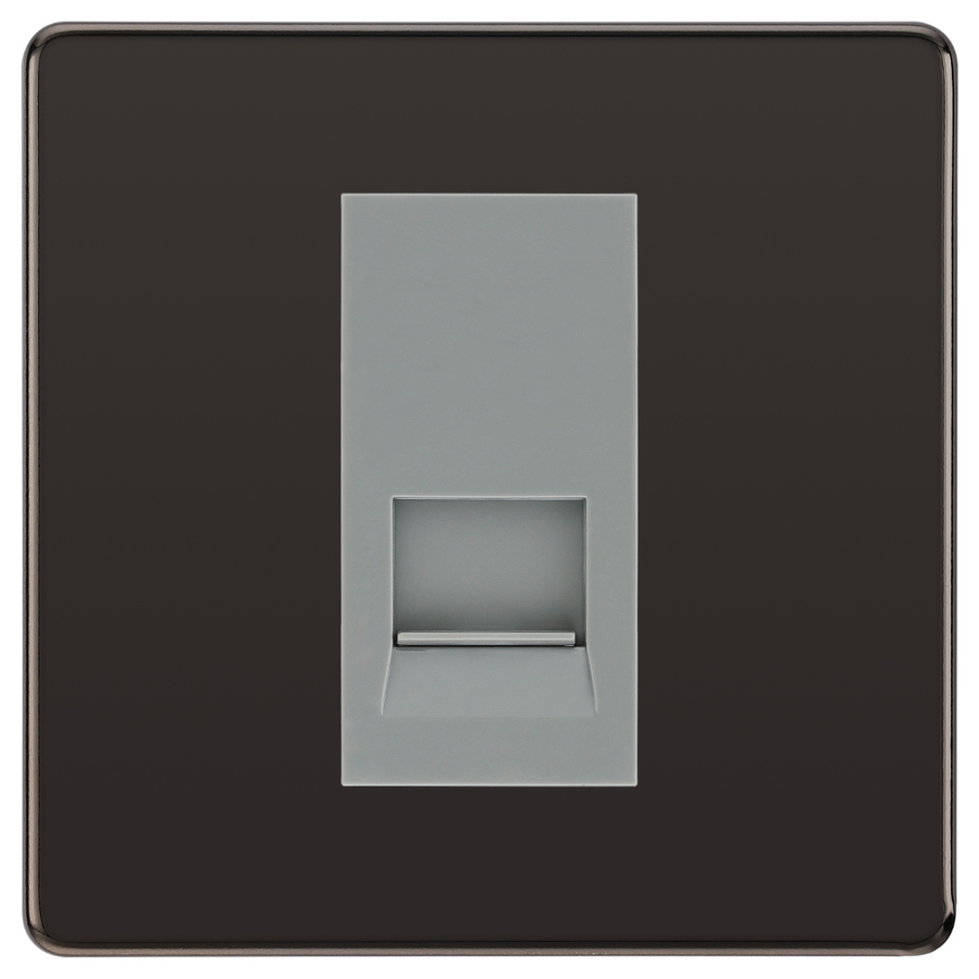 BG Screwless Black Nickel Single Master Telephone Socket – Grey Insert