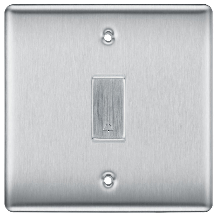 BG Brushed Steel Satin 1 Gang Retractable Bell Switch with Bell Symbol Door