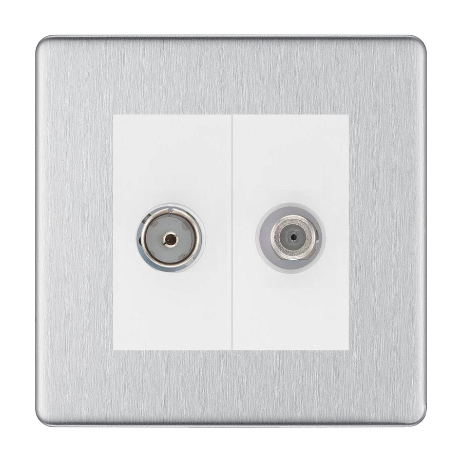 BG Flatplate Screwless Brushed Steel TV & Satellite Socket FBS65W