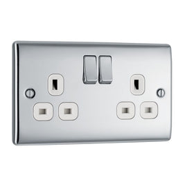 BG Nexus Metal Polished Chrome 13A Double Socket NPC22W with 25mm Steel Back Box