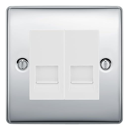 BG Nexus Polished Chrome Double RJ11 Telephone Socket NPCRJ112 - White Insert