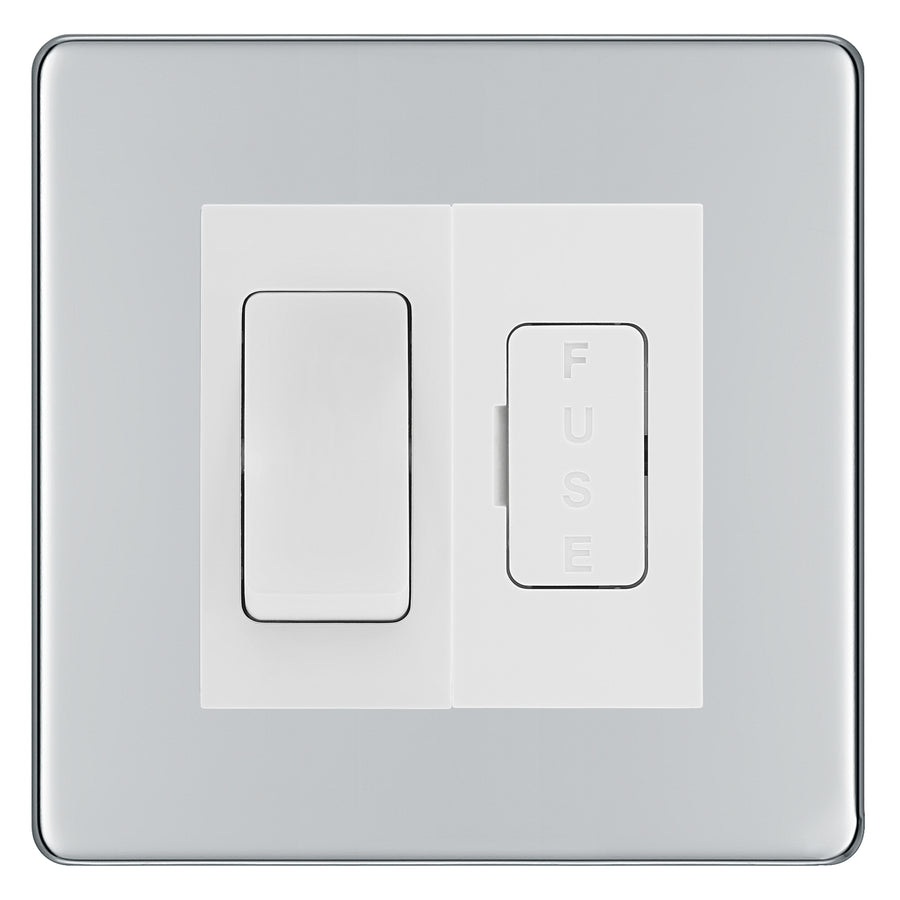 BG Screwless Polished Chrome 2 Way Light Switch & 13A Fused Spur Plate | White Insert
