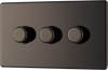FBN83 Front -This trailing edge triple dimmer switch from British General allows you to control your light levels and set the mood. The intelligent electronic circuit monitors the connected load and provides a soft-start with protection against thermal, current and voltage overload.