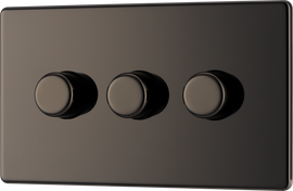 BG Electrical FBN83 Nexus Flatplate Screwless Black Nickel 3 Gang 200W 2 Way Trailing-Edge Push Dimmer Switch