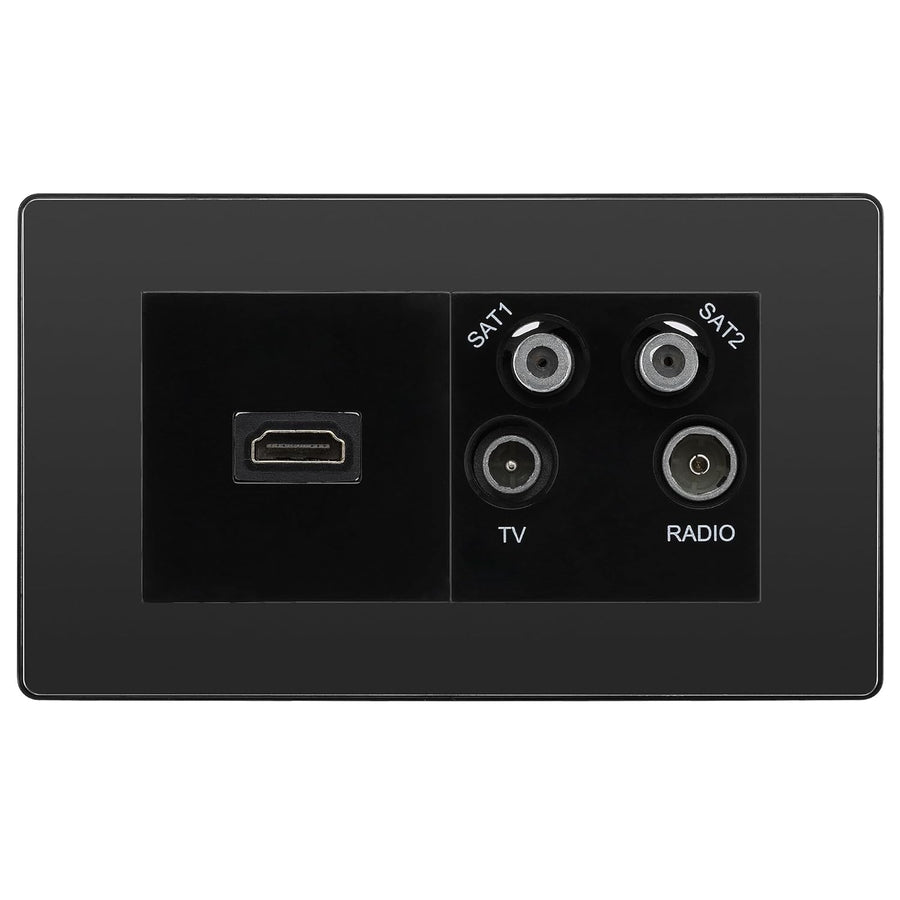 BG Evolve Black Chrome 4G Faceplate with HDMI + TV/FM/SAT Module - Black Insert