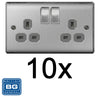 BG Brushed Steel Satin Chrome Double Socket NBS22G Multipack 2 Gang Twin Socket