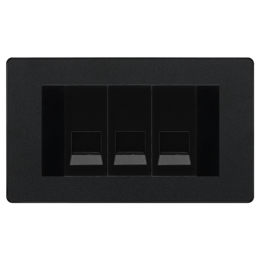 BG Evolve Matt Black 3 Gang Secondary Telephone Socket, Screw Terminal - Black Insert