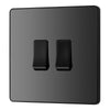 BG Evolve Black Chrome 2 Gang 20A 16AX 2 Way Light Switch PCDBC42B with 25mm Steel Back Box