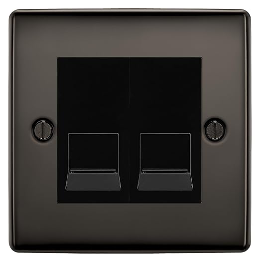 BG Nexus Black Nickel Double RJ11 Telephone Socket NBNRJ112 - Black Insert