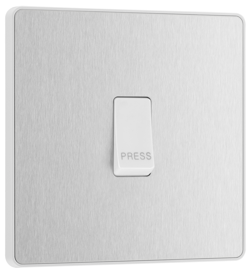 PCDBS14W Front - This Evolve Brushed Steel bell push switch from British General is ideal for use where access is restricted such as office buildings or hospitals, where visitors need to let those inside know they have arrived.