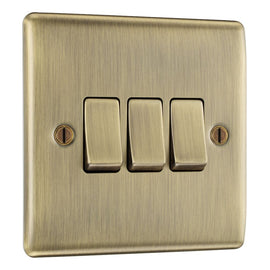 Antique Brass 3 Gang Triple Light Switch & Surface Pattress Back Box